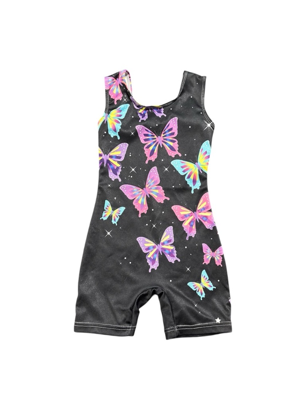 Girls Butterfly Gymnastics Biketard Leotard Black Colorful No Tag